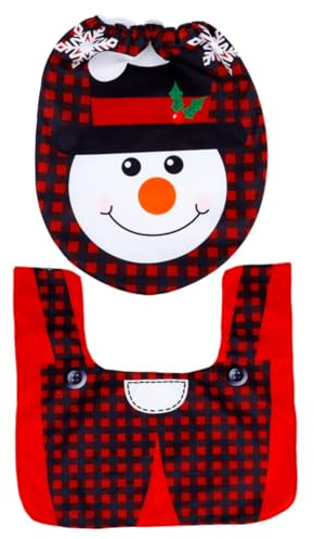 LOLIPPYY Christmas Pattern Toilet Mat and Seat Lid Cover Non-woven Xmas Bathroom Decor with Santa and Snowman Design Soft Comfortable Floor Mat for Holiday Festive Bathroom Decoration