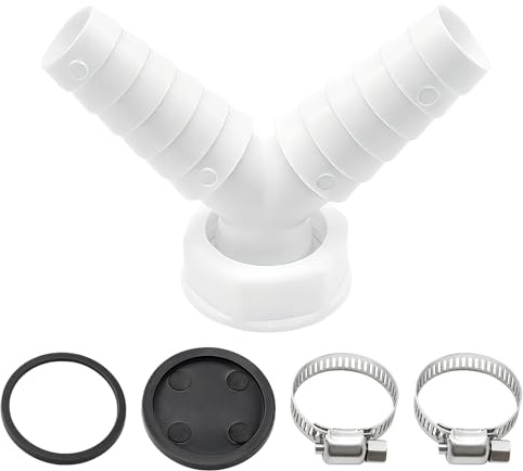 Abfluss Waschmaschine Doppelanschluss, 1 Zoll Schlauch Y-Adapter mit 2 Schlauchschellen für den Geschirrspüler, Trockner, Waschmaschine mit Eingangsstutzen von 19-24 mm Abgang DN 25 [Energieklasse A]