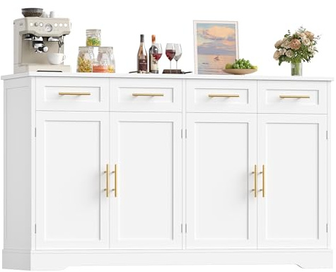 HOCSOK Sideboard,150cm Breit Küchenschrank mit Arbeitsplatte, MDF-Platte | Buffetschrank Anrichte mit Griffen für Wohnzimmer Küche Esszimmer, 92x 150x 40 cm, Weiß/Grün
