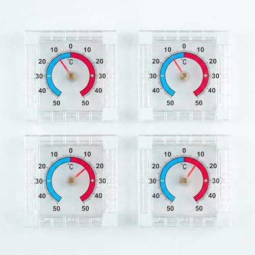 Selbstklebendes Außenthermometer für Fenster Außen, 4 Stück, +-50°C Fensterthermometer Wetterfest, Outdoor Thermometer für Garten Indoor Outdoor Temperatur