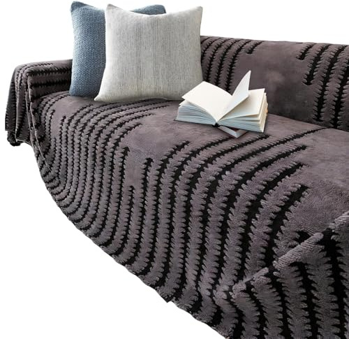 Generisch Couchbezug für Hunde, waschbar, weicher Plüsch-Sofabezug für Zweisitzer und 2/3 Kissen, rutschfest, Plüsch-Streifen-Stil, Matratzenmöbelschutz, warm und dick