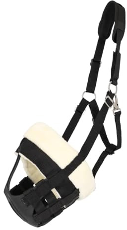 NETPROSHOP Beweidungsmaske Fressbremse mit Kunstfellbesatz und Nasenlöchern schwarz Shetty Pony Cob Full, Groesse:Full, Farbe:Schwarz