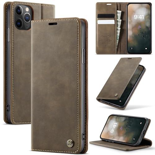 Cracedily Wallet Case for iPhone 11 Pro Max Leather Wallet Flip Cover with Card Holder, Kickstand, Magnetic Closure, RFID Blocking TPU Shockproof Phone Case Compatible with 11 Pro Max, Coffee