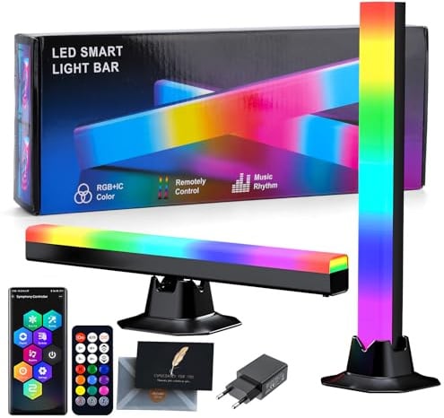 UCAMP Barra LED RGB 2 Pezzi 32cm, Retroilluminazione Gaming TV PC | Sincronizzazione Musicale, APP e Telecomando — Include Alimentatore, per Monitor e Scrivania, Barra Intelligente