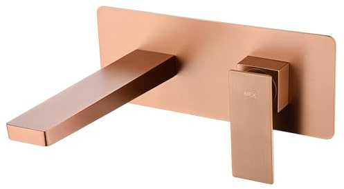 Imex - Robinet de lavabo monocommande encastré | Deux parties indépendantes | Corps encastré directement au mur | Laiton chromé | Couleur or rose brossé