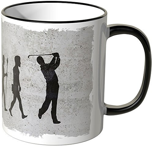 JUNIWORDS Tasse - Wähle Motiv & Farbe - Evolution Golf - Schwarz