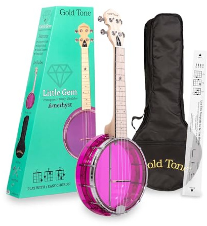 Gold Tone Little Gem Concert Ukulele Banjo with Bag - Pink Amethyst