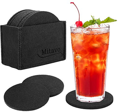 Mitavo Filzuntersetzer Rund - 10er Premium Set mit Box, Glasuntersetzer in Schwarz für Glas, Getränke, Gläser, Tassen