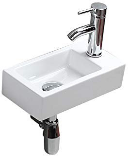 Lavabo en Céramique Murale Petit Blanc Haute Qualité Évier Rectangle Lavabo À la Main Pour Vestiaire Salle de Bains Toilette