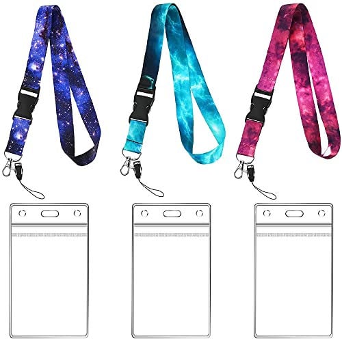 Schlüsselband Umhängeband 3 Sets Galaxis Lanyards mit Kartenhüllen Schlüsselbänder mit Swivel Schließe Lanyard mit Transparent ID Karten Halter für Handy Schlüssel Arbeitskarte ID-Karten