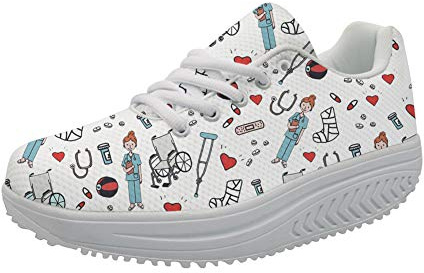 Showudesigns Enfermero Impresión Zapatillas de Deportivos para Mujer Running Zapatos Ligeras Calzado Aire Libre Sneakers con Plataforma de Cuña Gimnasio Zapatos 39 EU
