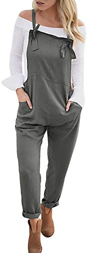Runstarshow Womens Linen Overalls Baggy Adjustable Strap Sleeveless Jumpsuit Playsuit Bib Pants Dungarees with Pockets