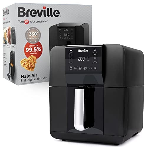 Breville Halo Air Fryer | Digital Large Air Fryer Oven | 5.5 L | Fry, Bake, Roast & Grill | 1700 W | Energy Efficient | Black [VDF126]