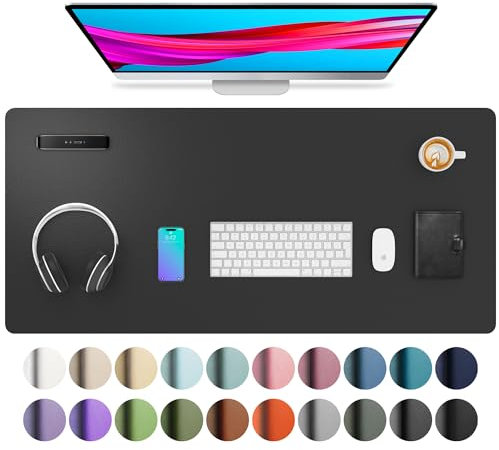 Leather Desk Pad Protector,Mouse Pad,Office Desk Mat,Non-Slip PU Leather Desk Blotter,Laptop Desk Pad,Waterproof Desk Writing Pad for Office and Home (91cm x 43cm, Black)