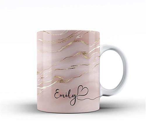 iCaseDesigner Personalised Watercolour Marble Name with Heart Ceramic Mug - 2. Peach