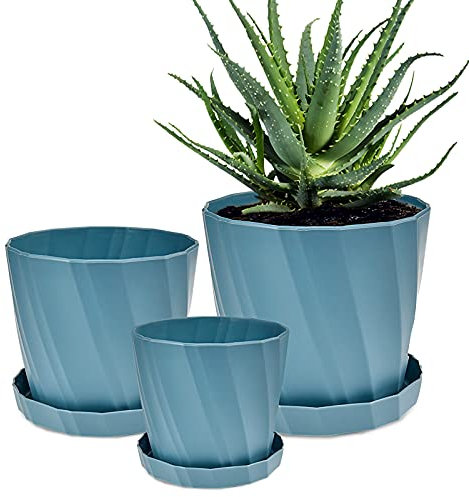 3 Pcs Plastic Plant Pots 13.5/16.5/19.5 cm Flower Nursery Pot Indoor Modern Decoration Plant Pots Perfect for Indoor and Outdoor with Drainage Hole and Tray for All Plants