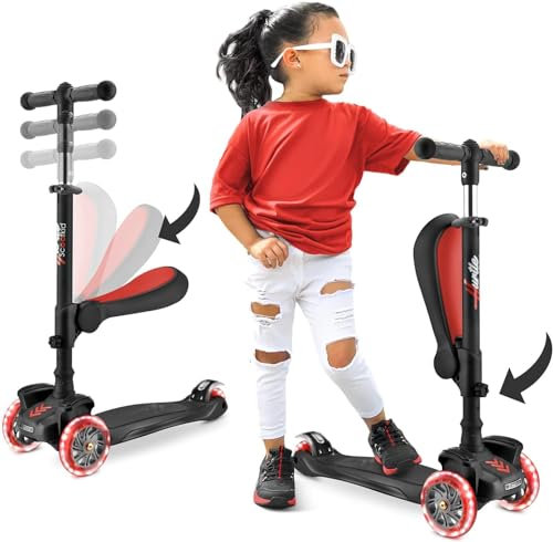 Hurtle 3-Rad-Roller für Kinder - Steh- und Kreuzfahrt-Kinderspielzeug Tretroller mit Verstellbarer Höhe, Rutschfester Plattform, Blinkenden Radlichtern, für Jungen/Mädchen im Alter von 2-12 Jahren