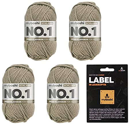 myboshi No.1 Wolle zum Häkeln und Stricken, Schnellstrickgarn, langlebige Mützenwolle, Strickwolle, Häkelwolle, mulesing-frei, Ll. 55m /50g, 30% Wolle (Merinowolle) Braun (Schlamm) 4 Knäuel