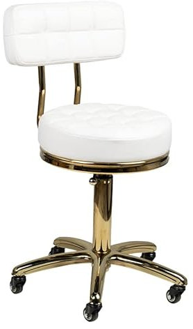 ACTIVESHOP Kosmetikhocker mit Rollen, höhenverstellbar und Rückenlehne Weiss Gold AM-961