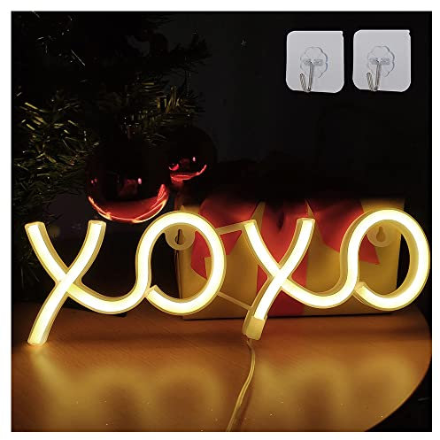 ENUOLI XOXO Neonzeichen XOXO Light Neon Sign - USB & Batteriebetriebene LED-Zeichen Neonlichter Neon Nachtlichter für Schlafzimmer Neonzeichen für Geburtstag Hochzeit Weihnachten Party Room Decor (Wa