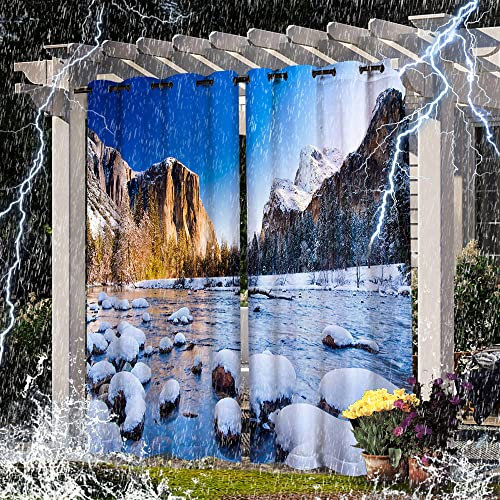 Wasserdichte Vorhänge mit Landschaftsdruck, für Pergola, Terrasse, Veranda, Jalousien, Pergola, Überdachung, Outdoor-Ösen, 2 Paneele, 137 x 213 cm