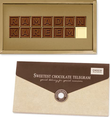 CHOCOLISSIMO - Ramadan Kereem - Schokoladenbotschaft in Schachtel | Islam | Muslim | Geschenkeidee für Muslime | Mann | Frau | Junge | Mädchen | Fasten | Fastenmonat | Moslem | Moslime | ohne Alkohol