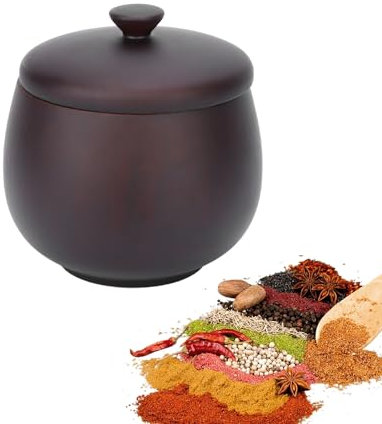 Pot D'assaisonnement en Bois avec Couvercle de Style Japonais, Boîte D'assaisonnement, Bols de Stockage de Bols à Condiments à Sucre Ronds pour Conteneurs D'organisation de Cuisine(Le Noir)