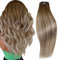 RUNATURE Echthaar Tressen Zum Einnähen Ombre Braun Blond 50cm Lang Balayage Haarverlängerung Echte Haare Extensions 100g #3/8/22