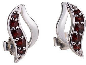 Böhmische Granat Post Back Wave Ohrringe Edelstein Metall Granat