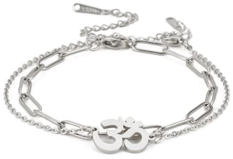 SIPURIS Om Armband für Frauen Mädchen Om Ohm Aum Symbol Hindu-Buddha Yoga Mediation Layered Chain Bracelet Bangle Edelstahl Verstellbares Armband Charm Spirituelles Schmuckgeschenk