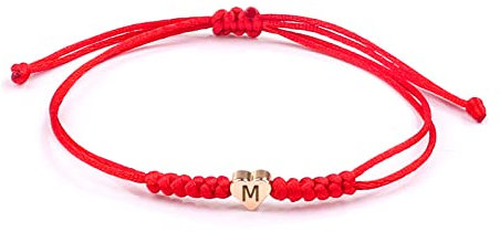 Initial Bracelets for Women Men Initial M Heart Letter Charm Bracelets Handmade Adjustable Rope Bracelets for Teen Girls Boy Mom Birthday Gifts (red, M)