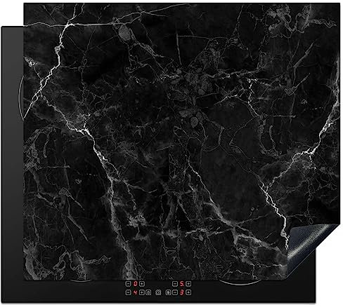 KitchenYeah© Protezione Piano Induzione 59x51 cm Cucina Copri Fornelli Proteggi di Cottura Antiscivolo Tappetino Marmo - Nero - Bianco - Texture - Aspetto del marmo