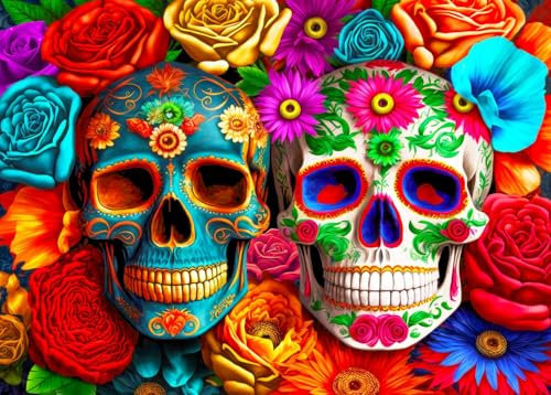 Jigsaw Puzzles Age 12+ 1000 Pieces for Adults jigsaw puzzles for adults 1000 Piece Puzzle Educational Games,Colorful Flowers Skull