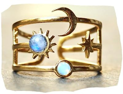 Himmlischer Ring mit Sonne Mond und Sterne/silber oder goldfarben verfügbar