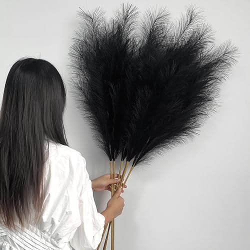 YiYa 6 Pcs Pampa Artificielle Grandes Herbes De La 113cm Pampa Fleur Sechees Pampas Sechees Decoration pour Boho Mariage, Salon, Chambre À Coucher(Noir)