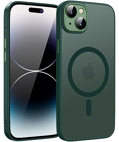 HGH Magnetisch Hülle für iPhone 14 Hülle, Handyhülle für iPhone 14 Mattiert Ultra dünne Hülle für iPhone 14 Dünn Matt PC Kratzresistente Rückseite Stoßfest Kameraschutz Hülle für iPhone 14-Dunkel Grün