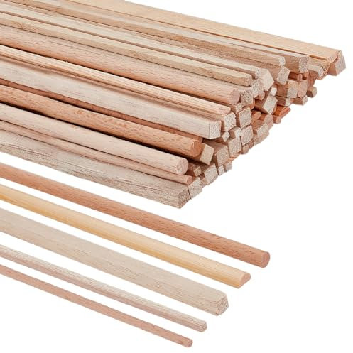 OLYCRAFT 70Pcs 5 Styles de baguettes en bois Colonne Demi-ronde Rectangle non fini Baguettes en bois Baguettes en bois pour travaux manuels Accessoires pour travaux manuels en bois - Style mélangé