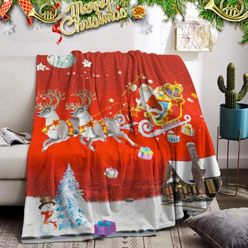 PORJDN Weihnachten Decke Sofa Kuscheldecke Flanelldecke Christmas Blanket 3D-gedrucktes WeihnachtsmusterWeich Leicht für Sofa Bett Büro und Outdoor-Reisen.(Style A, 150x200cm)