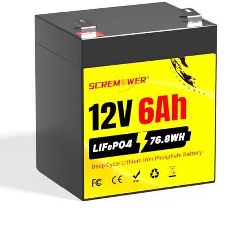12V 6Ah Batteria Lifepo4 BMS Incorporato 76,8W 12.8V Batteria al Litio Ricaricabile per Illuminazione, Alimentazione di Backup, Fish Finder, Sistemi di Allarme, Giocattoli, Radio, Batteria Solare