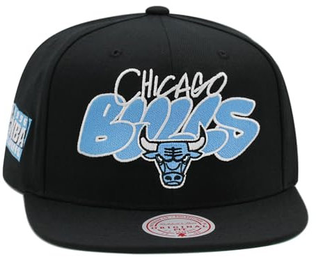 Mitchell & Ness Chicago Bulls NBA Throw Down Snapback Cap Mütze, Schwarz/Universitätsblau, Schwarz, Einheitsgr��e