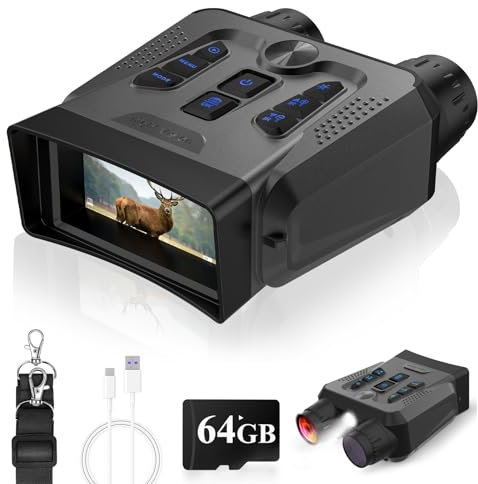 Nachtsichtbrille – 4K-Nachtsicht-Fernglas, 10-facher Digitalzoom, 7,6 cm HD-Bildschirm, wiederaufladbares Infrarot-Fernglas mit 64 GB TF-Karte, speichern Sie Foto und Video, Geschenk für Männer,