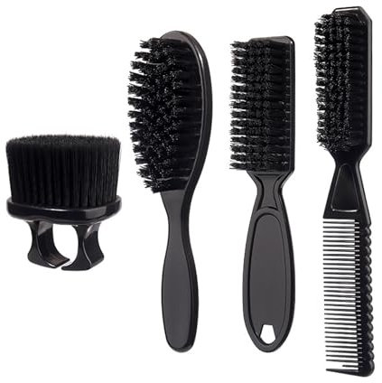 Lot de 4 brosses de coiffeur pour le cou, les plumeaux, la barbe, la graisse, les cheveux, les anneaux
