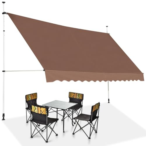 COSTWAY Toldos Exterior Terraza, Toldo Manual con Manivela y Resistente a la Intemperie, en Altura 200-300 cm, Toldos Exterior Terraza Enrollable para Balcón y Terraza (400 x 120 cm,Marrón)