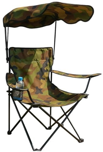 TIENDA EURASIA - Silla Playa o Camping Plegable | Parasol y Porta Vasos Incorporado | Estructura de Metal y Tela Oxford Resistente | Estampado Camuflaje | Bolsa Transporte | 78x48x130 cm (Pack 1 UD)