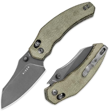 Kizer Bulldog Taschenmesser, Schafsfuß Nitro V Klinge Camping Klappmesser | 7,62cm Faltbar Klinge Micarta Griff, Survival Messer mit Umkehrbarem Clip, Kleine EDC-Messer für Männer und Frauen V3672A3