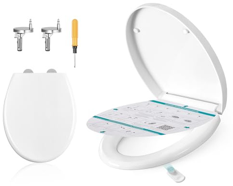 SONGMICS Sedile WC a Forma di O, Copriwater a Chiusura Rallentata, Maniglia, Sgancio Rapido, Asse WC Universale Facile da Montare, Sedile Water in Plastica PP, Regge 300 kg, Bianco BTL001WZ01