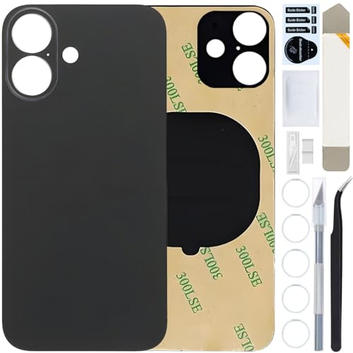 ZHUROUPU Ersatzglas für die Rückseite des für iPhone 16 6,9 Zoll mit vorinstalliertem Klebstoff, 16 Rückseitenabdeckung ohne Logo, wasserfester Klebstoff und Reparatur-Werkzeugsatz (schwarz)