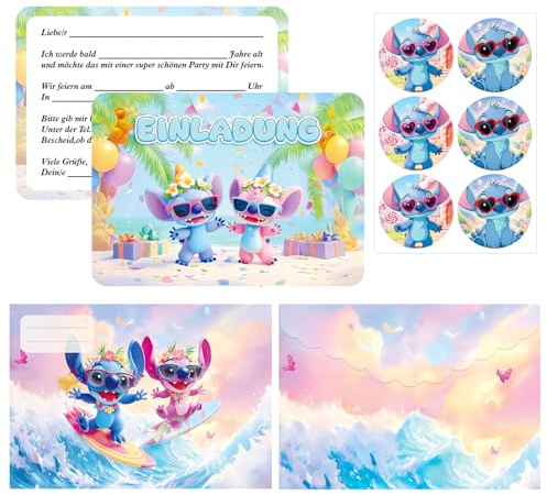 SYSYSYYASNL Deutsche Version Einladungskarte zum Kindergeburtstag, Einladungskarte zum Kindergeburtstag mit Cartoon-Motiven - Geeignet für 12 Personen, exquisites Design, perfekte Partyeinladung（d