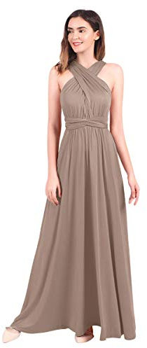 Robe longue convertible pour femme - Robe de soirée, de bal, de mariage, de cocktail - Marron - XL