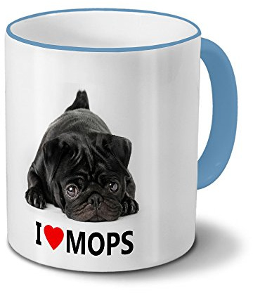 printplanet Hundetasse Mops - Tasse mit Hundebild Mops - Becher Hellblau